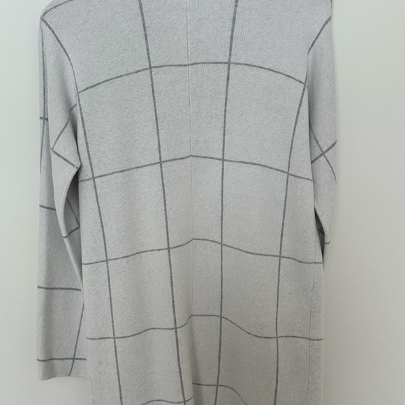 Eileen Fisher Windowpane Graphic Angled Front Cotton Silk Cardigan - Picture 8 of 11